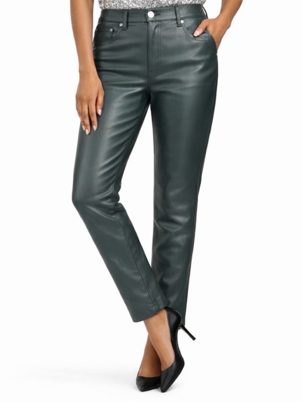 7 for All Mankind Faux Leather Skinny Pants High Waist Dark Gray Small